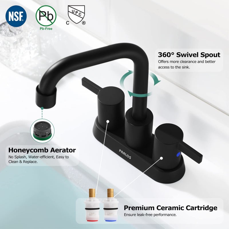 PARLOS 2-Handle Matte Black Bathroom Faucet for Lavatory with Pop-up Sink Drain and Faucet Supply Lines, 1431604 - Image 2